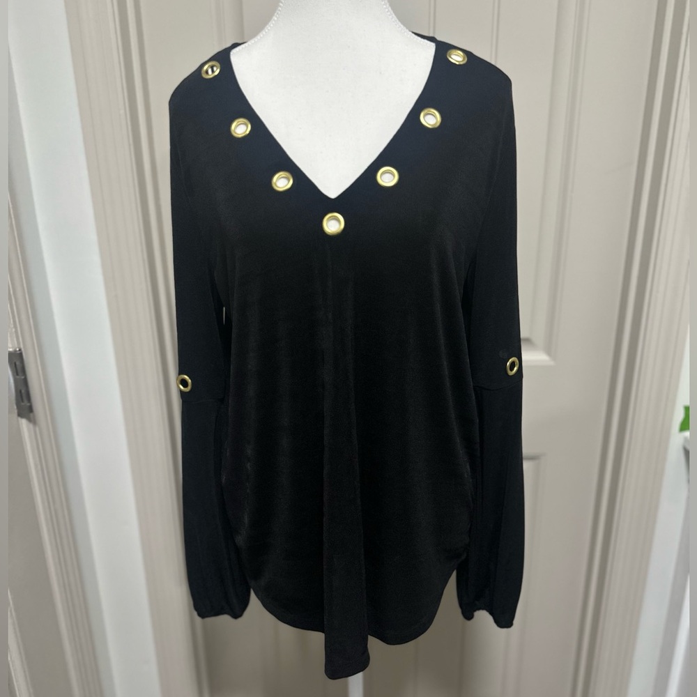 Michael Kors Black Blouse with Gold Grommets